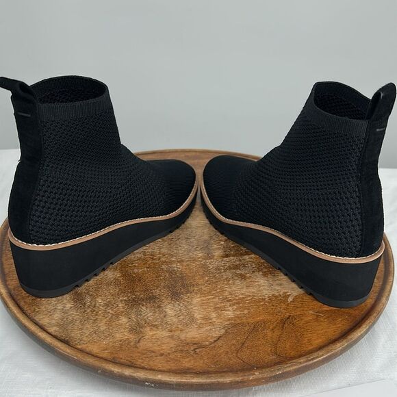 Eileen Fisher Boots Wm 6.5 M Black Knit Sock Wedge Ankle Bootie London Stretch - Picture 7 of 11